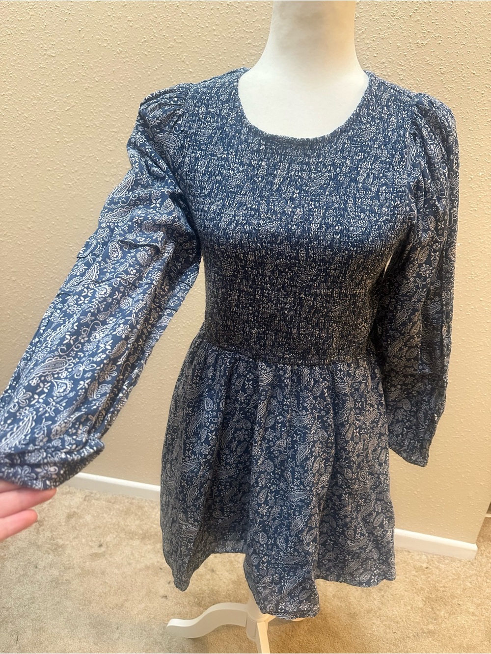 American Eagle 100% Cotton Paisley Smocked Long Sleeve Fit & Flare Mini Dress M